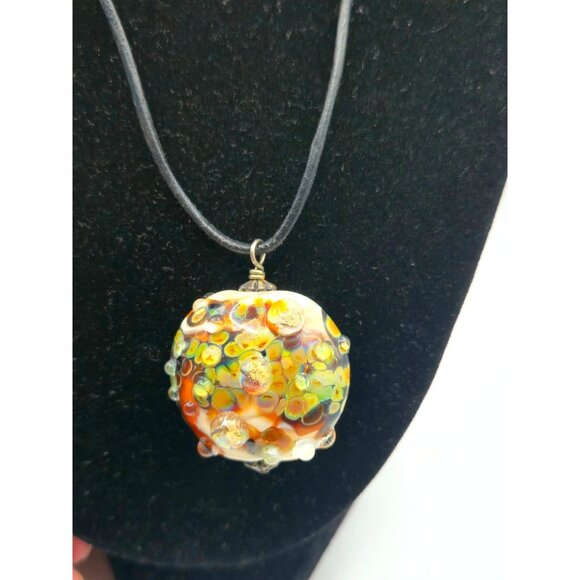Hand Blown Art Glass Pendant Necklace Silver & Gold Nuggets 24g Artisan Lampwork - Picture 1 of 7